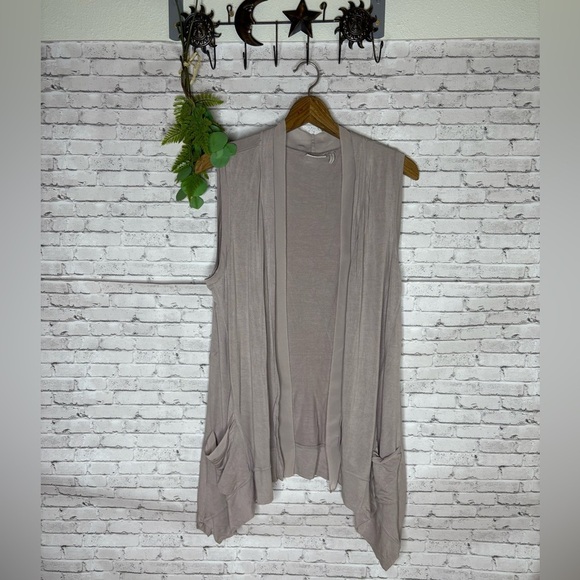 LOGO Lori Goldstein Taupe Drape Vest - Picture 1 of 4